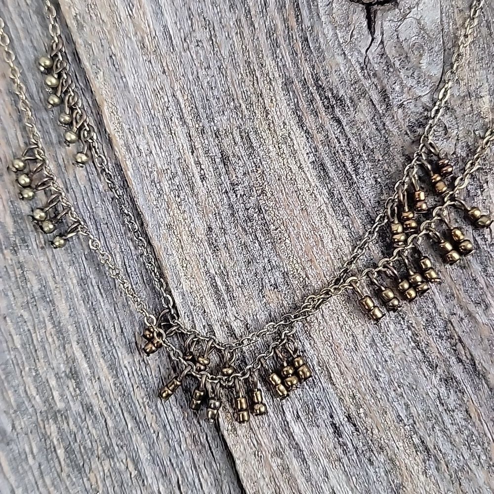 Multi-strand brass dangle necklace Length 32"